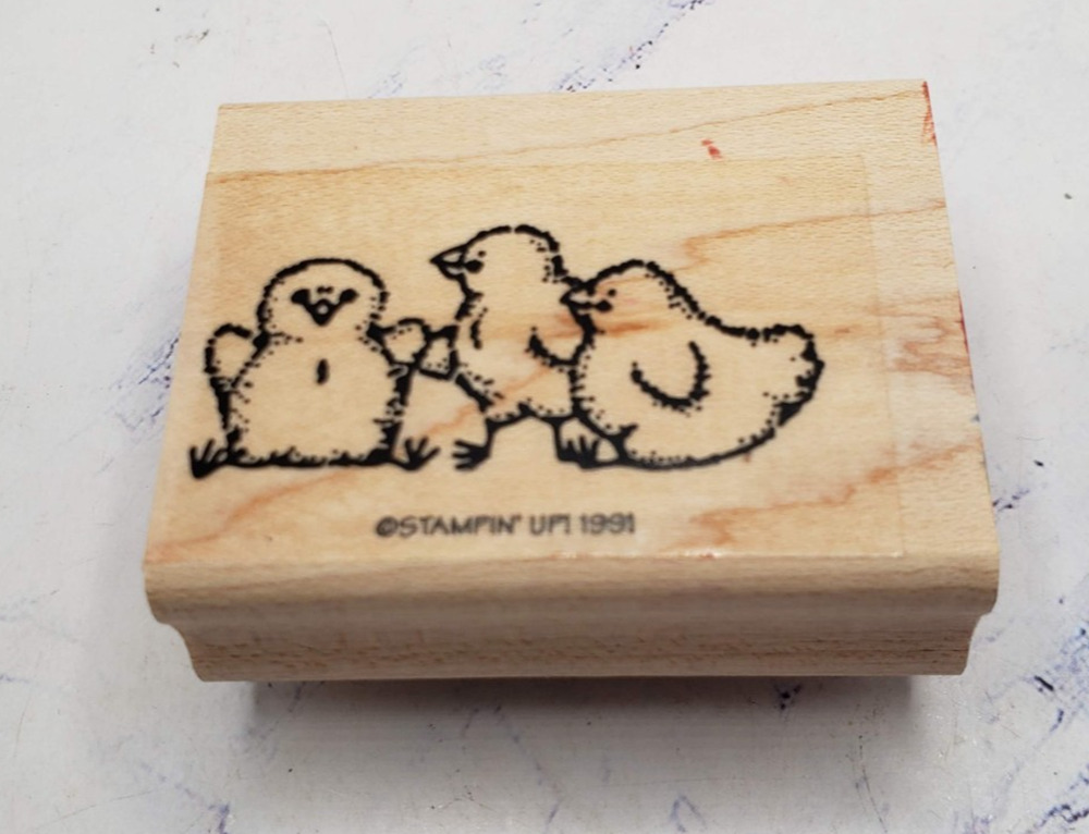 Stampin Up Fluffy Baby Chicks Farm Birds Easter Basket Wood Mounted Rubber Stamp